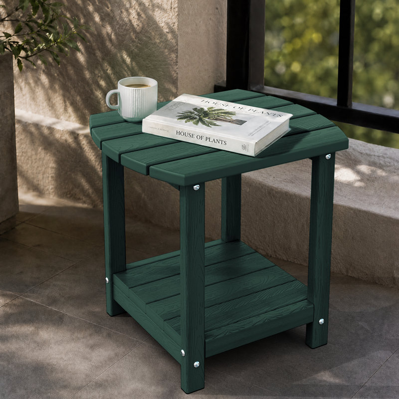 Outdoor HDPE Adirondack 2-Tier Weatherproof Patio Side Table, Green