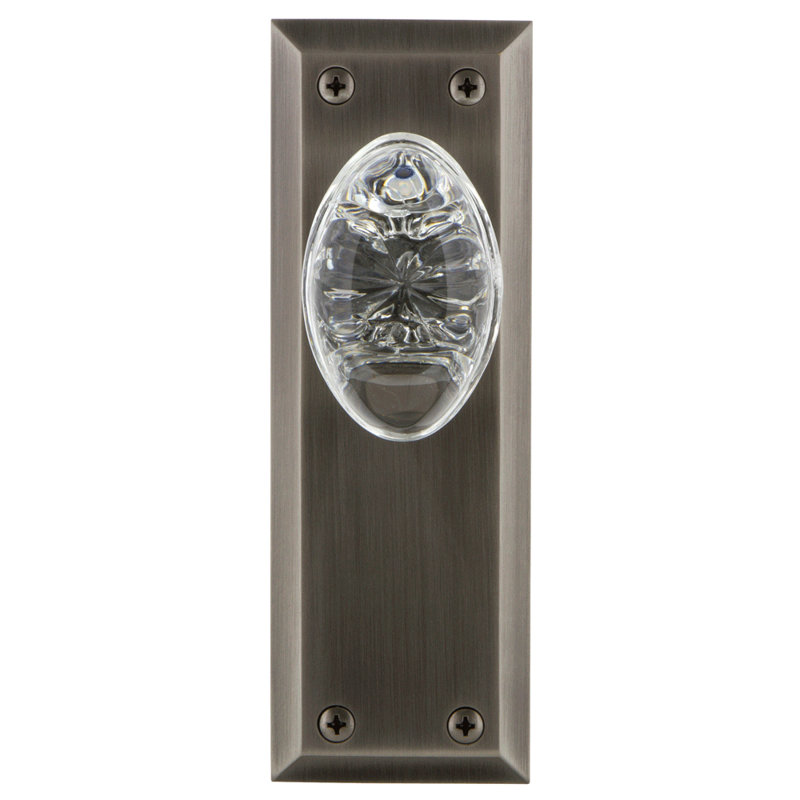 Grandeur Fifth Avenue Plate Single Dummy with Provence Crystal Door Knob, Antique Pewter
