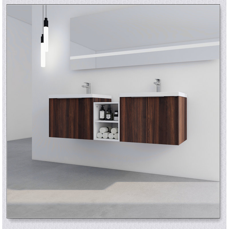 Meuble-lavabo à fermeture en douceur 60 po avec évier, petites tablettes de rangement, armoire combinée de 24 po et 12 po (emballage KD)