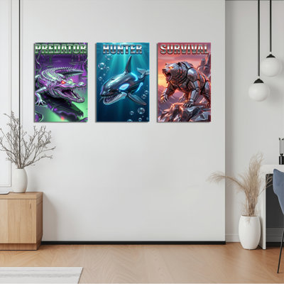Predator Hunter Survival Canvas Wrapped Wall Art Oil Painting Print Set Of 3