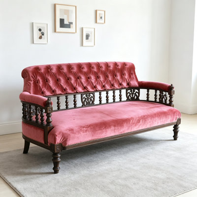 French Retro Solid Wood Carved Pink Sofa