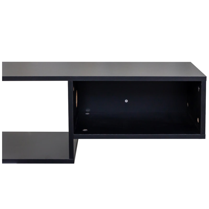 Wall Mounted Floating TV Stand with 20 Color LEDs and Charging Station, Black