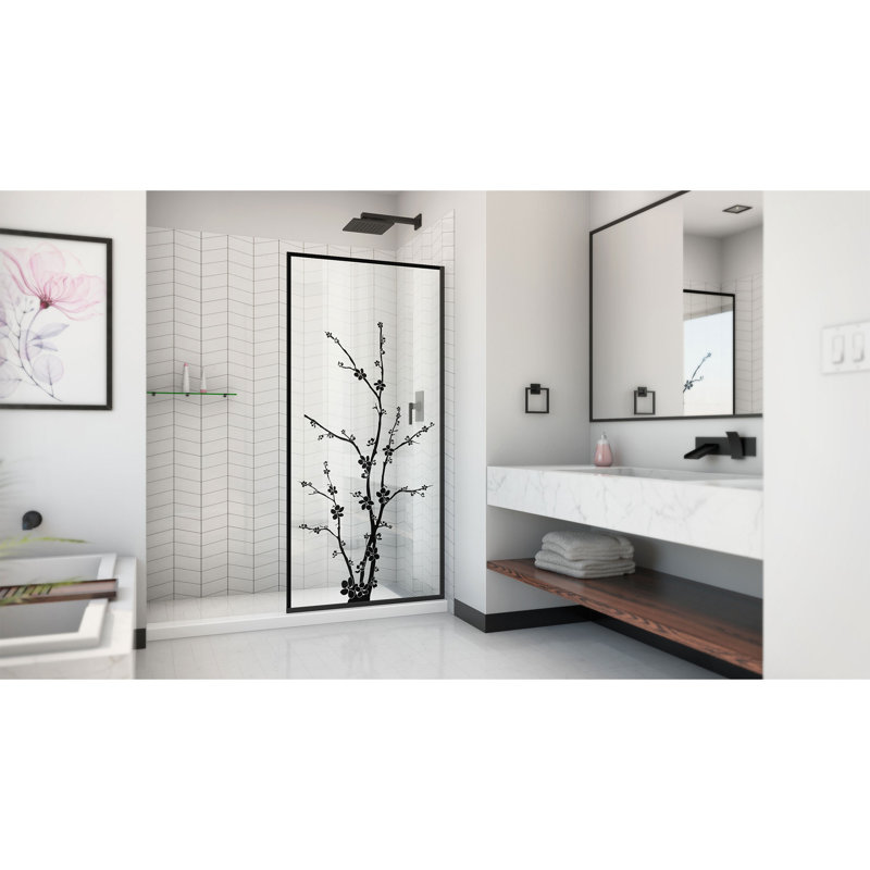 Linea Blossom 34" W x 72" H Frameless Fixed Glass Panel with ClearMax Technology