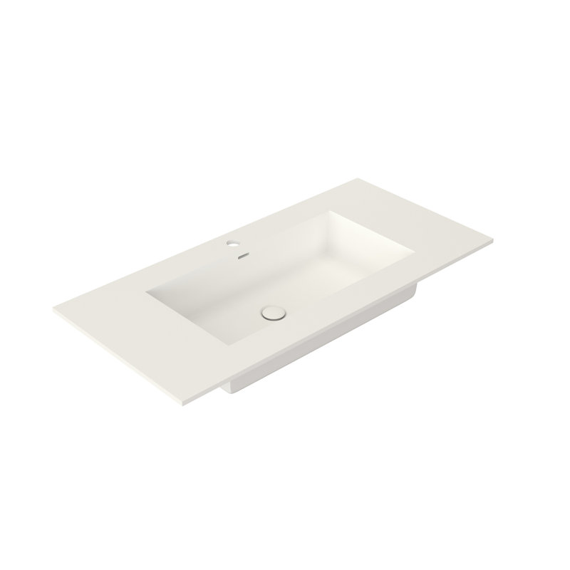 Lavabo de salle de bain en résine de pierre, surface solide, blanc mat, 39,59 po de profondeur, 18,95 de largeur, 6,51 de hauteur, 27,82 lb, adaptable à différentes configurations