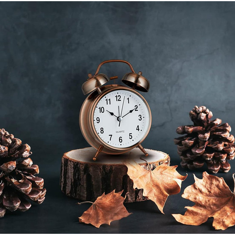 Analogue Metal Electric Alarm Tabletop Clock, Brown