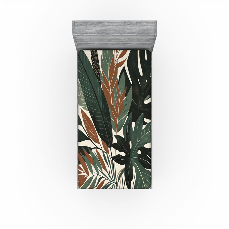 Drap-housse Ambesonne Monstera_ Art abstrait bohème tropical_Sage vert fauve à feuilles persistantes, Simple TG