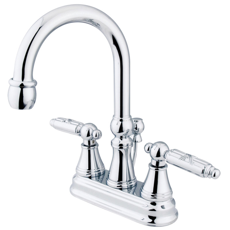 Kingston Brass Georgian Two-Handle 3-Hole Deck Mount 4" Centerset Bathroom Faucet with Brass Pop-Up, Polished Chrome