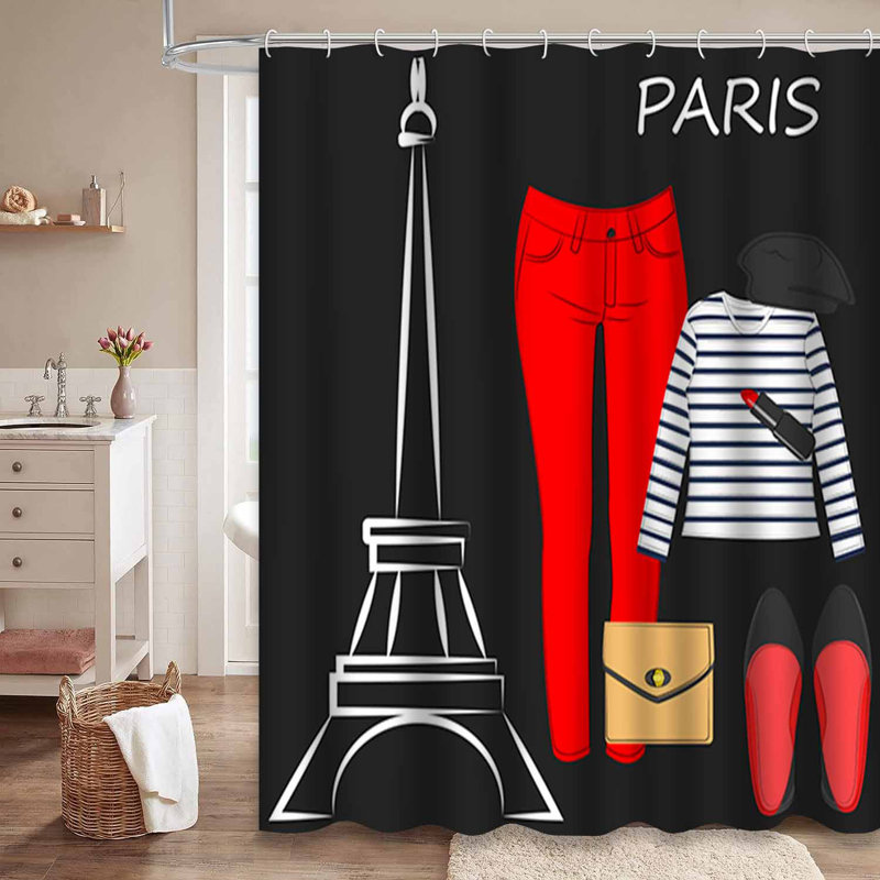 Rideau de douche Paris blanc avec 12 crochets Tour Eiffel Paris, 72" L x 84" W