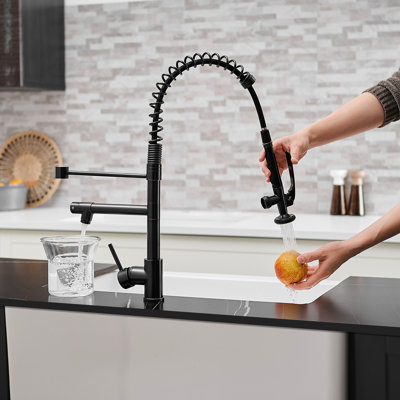 Robinet de cuisine professionnel avec douchette extractible, finition bronze huilé, poignée monocommande, rotation à 360°, garniture en céramique, laiton