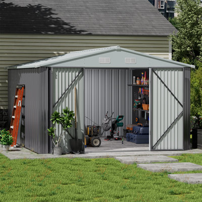 10 ft. W x 10 ft. D Outdoor Metal Storage Shed with Lockable Door