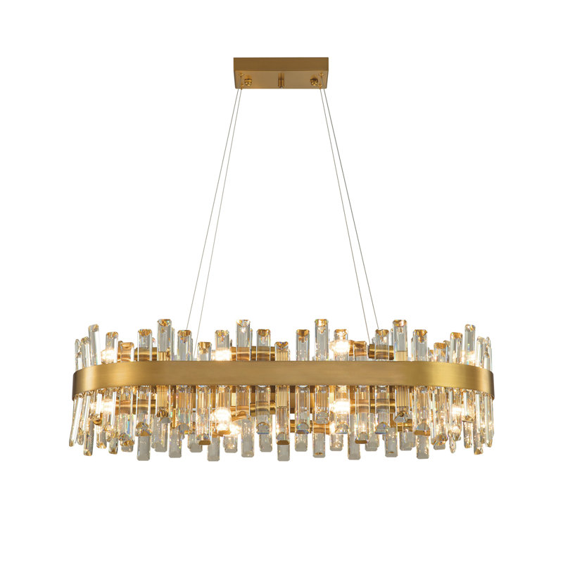 Lustre moderne à intensité variable 16 lumières avec cristal Kacy, Transparent, H 9,8 po x l 35,4 po x P 13 po