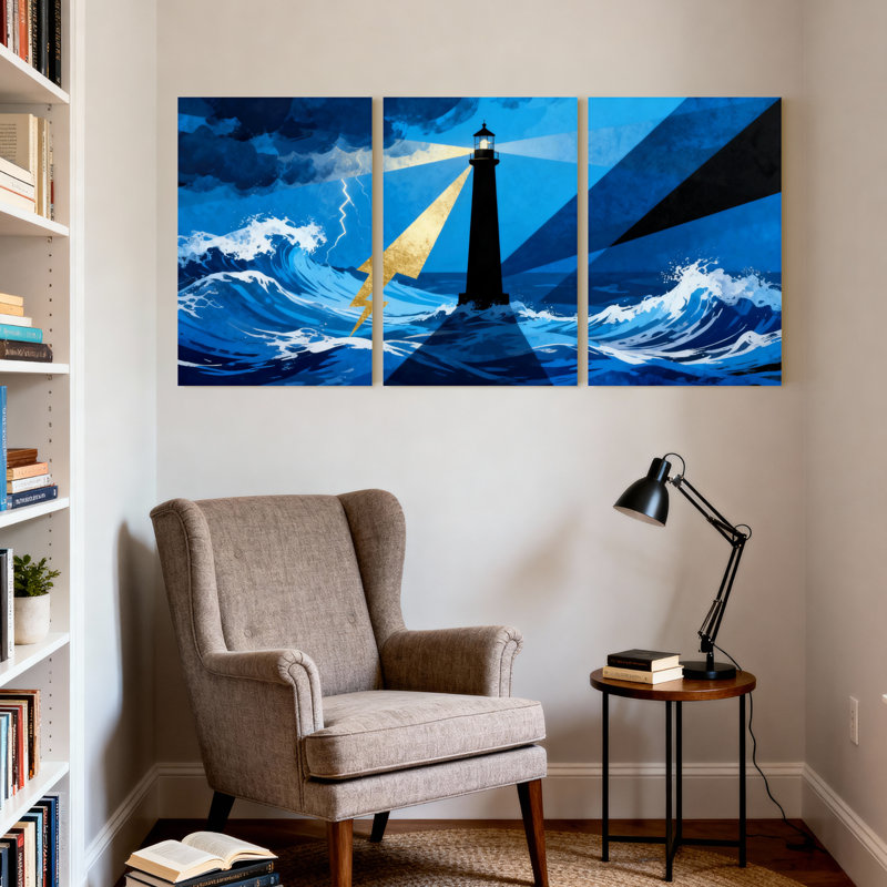 Ensemble de 3 impressions d'art sur toile, "Lightning Waves", H 18 po x l 36 po