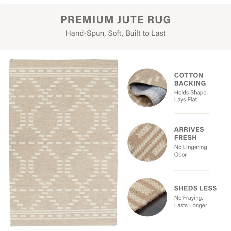 Dune Taupe Jute Rug / Modern Farmhouse Rugs for Living Room and Bedroom, 5x8