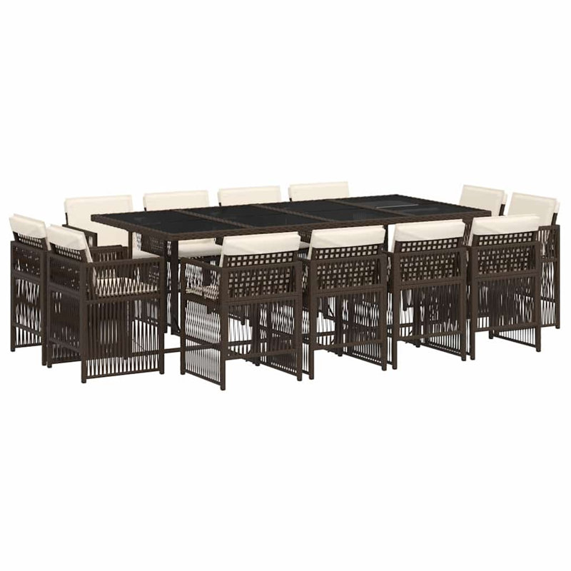 Patio Dining Set with, Cream White, Brown, 73cm H x 220cm W x 106cm D