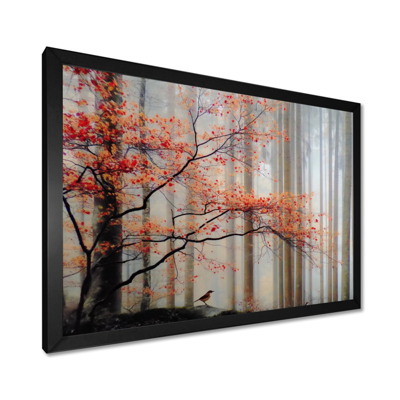 Forêt d'automne matin rosée au Québec - forêt, décoration murale, art mural rouge encadré, H 12 po x l 20 po, Noir