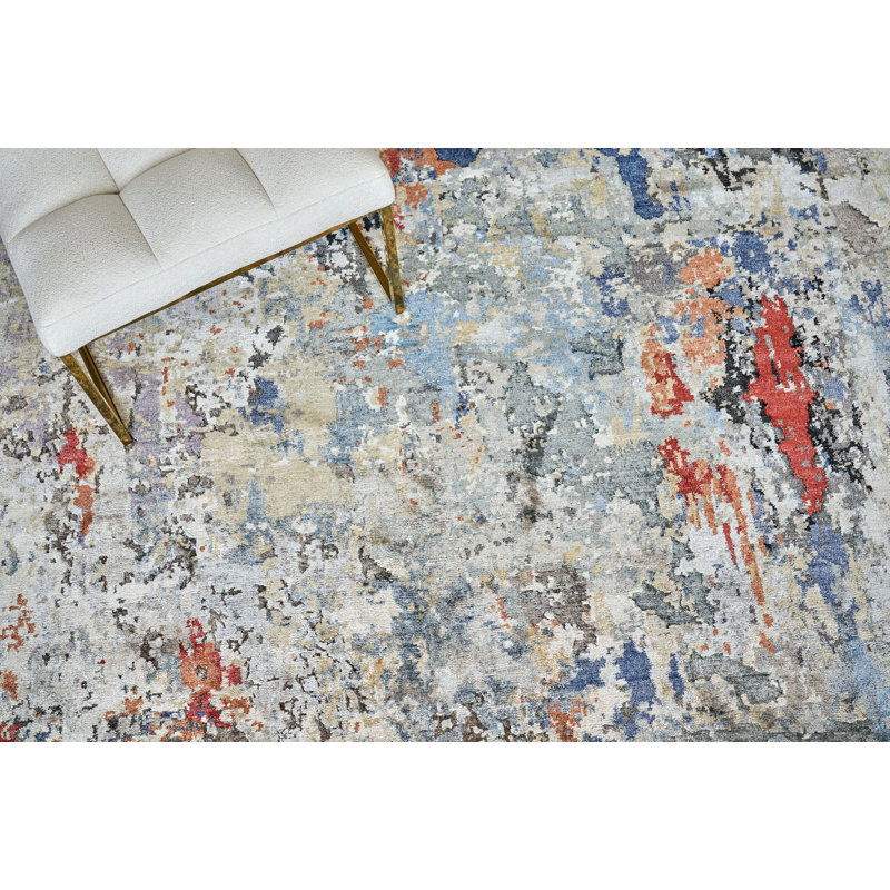 Laureno Hand-Knotted Blue/Gray Area Rug, Rectangle 8' x 10'