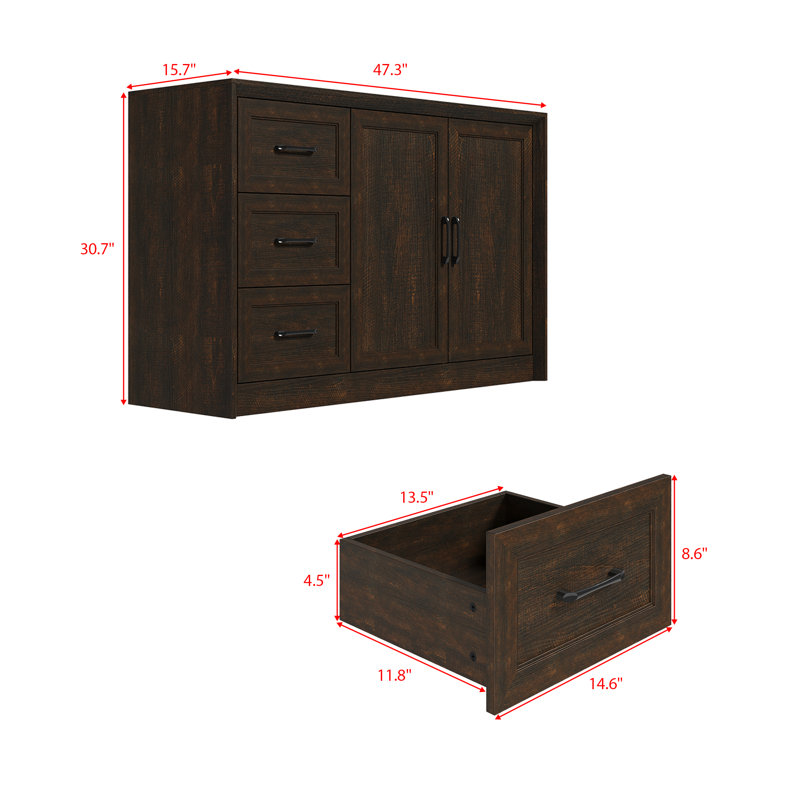 2-Door, 3-Drawer Storage Cabinet, Brown