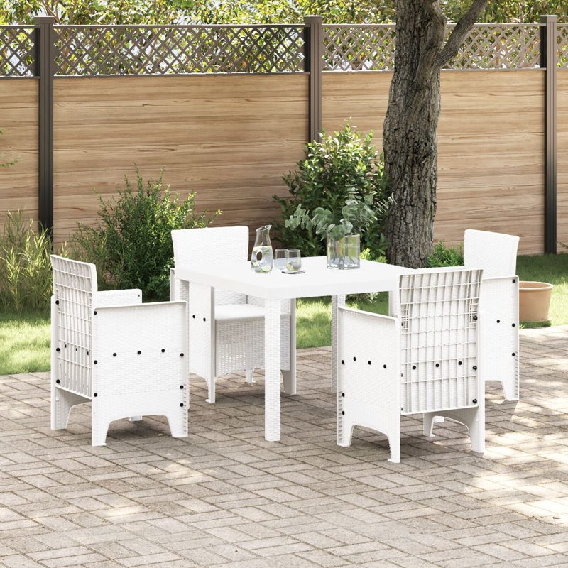 5 Piece Garden Dining Set Poly Rattan, White