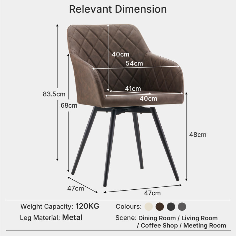 50cm H Upholstered Metal Armchair, Brown