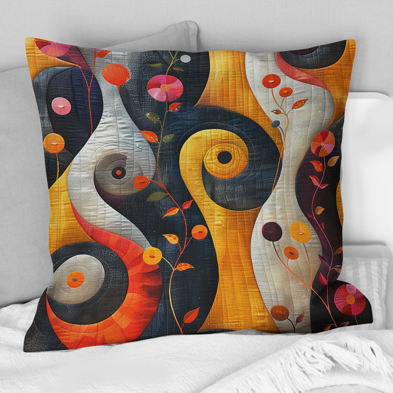 Coussin décoratif moderne orange et jaune à motif géométrique moderne III, H 18 po x l 18 po