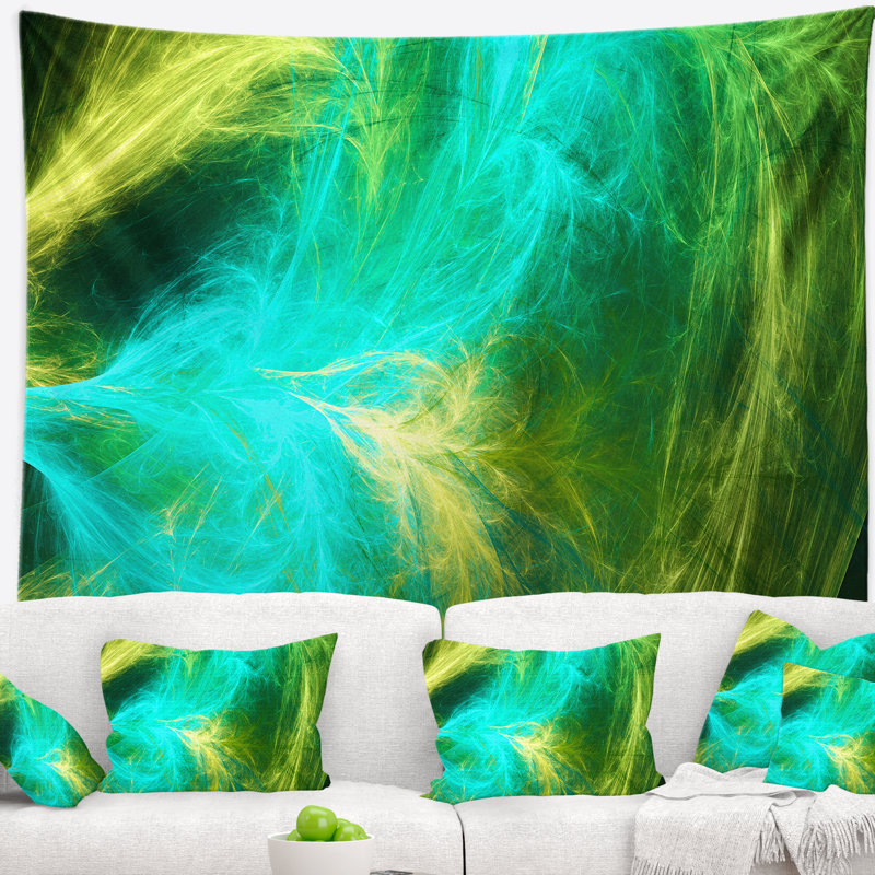 Tapisserie psychédélique mystic abstract green design, H 32 po x l 39 po