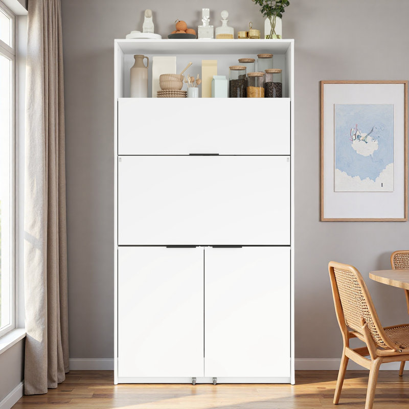 Garde-manger multifonctionnel avec tablette supérieure ouverte, poste de travail pliable, tablette réglable et prise de courant