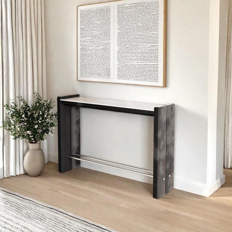 Retro Minimalist Console Table, White/Black, 31.5" H x 39.37" W x 13.78" D