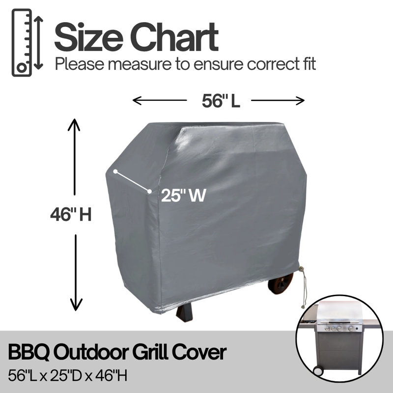 Covered Living 56" BBQ Grill Cover – Grey Heavy-Duty Vinyl Waterproof Outdoor Grill Cover, All-Season Weather Resistant Protection, Durable Fade-Resistant