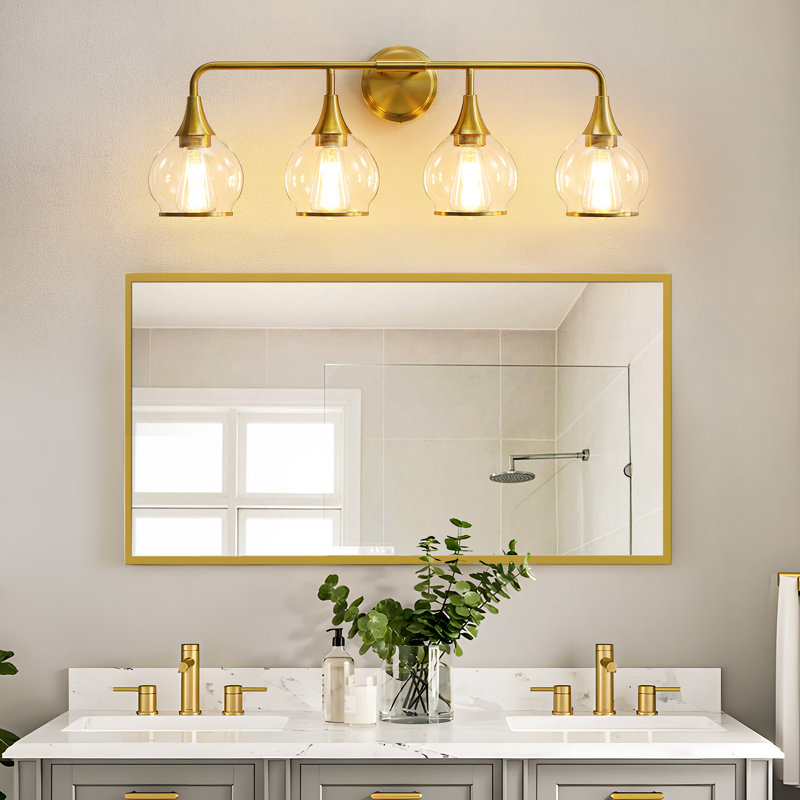 Lupe Bathroom Dimmable Vanity Light, 4, Clear, Gold