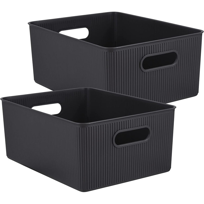 Ensemble de boîtes en plastique nervuré, 2, Brun