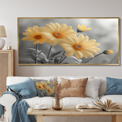 Monochrome Yellow Grey Rustic Beauty Daisies - Daisies Wall Decor