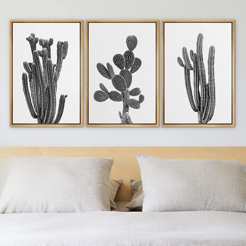 «Southwest Desert Cactus Nature Floral», ensemble de 3 impressions sur toile, H 36 po x l 72 po, Brun
