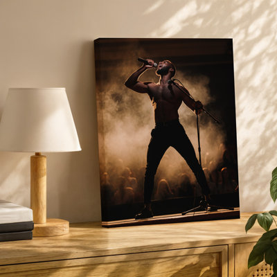 Canvas A Passionate Singer Stands Center Stage Gripping A Microphone With Wall Art One Hand Head Tilted Back In An Expressive Pose As Canvas Wall Art