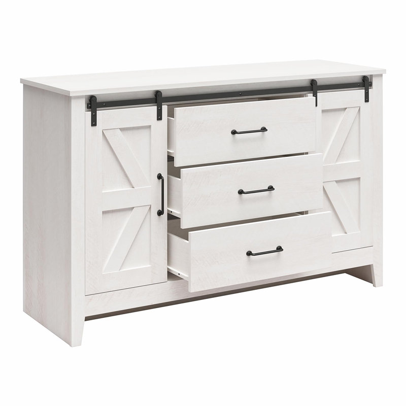 Alton 3 Drawer Dresser with Sliding Barn Doors, Magnolia Oak