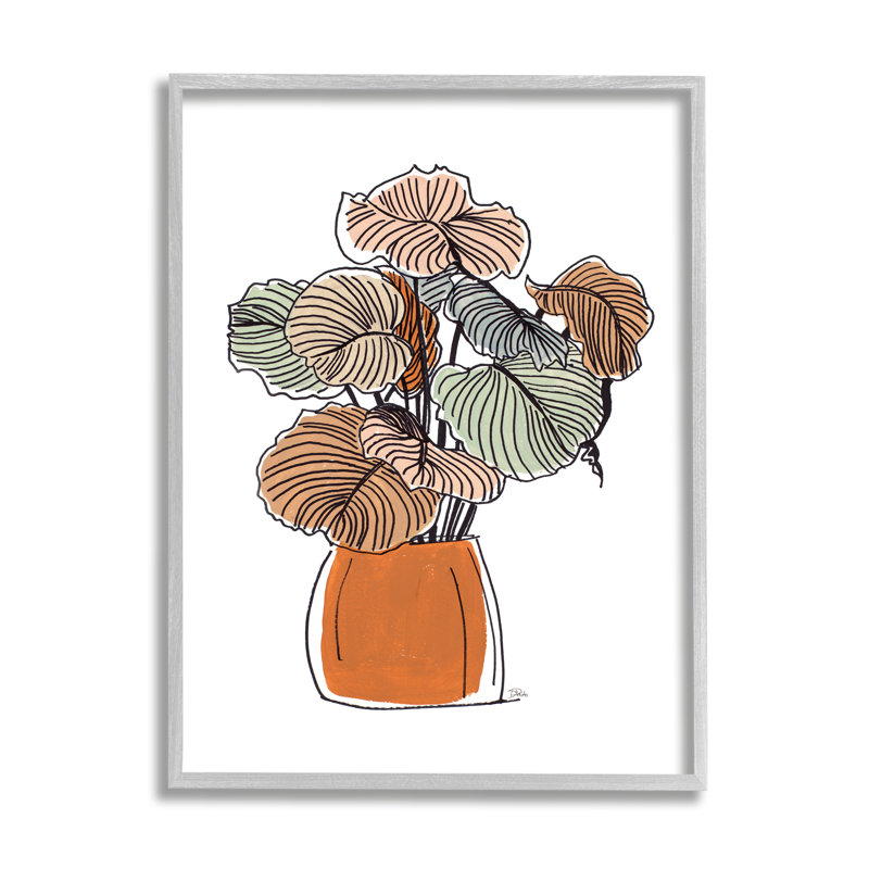 «Playful Tropical Palms Philodendron House Plant», reproduction d'art, Cadre gris, H 14 po x l 11 po