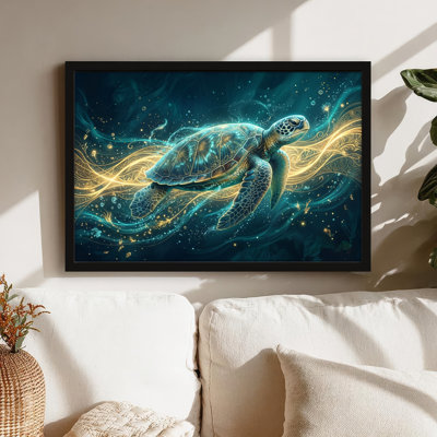 Art mural sur toile noir encadré pour le salon, la chambre à coucher, le bureau ou le vestibule - décoration murale décorative avec tortue de mer