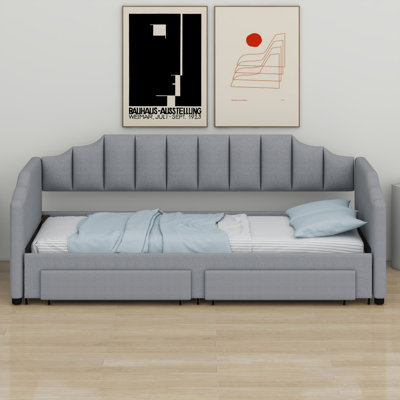Extendable Upholstered Daybed With Two Storage Drawers And LED Light
