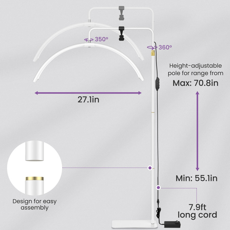 Joba 70.8" LED Half Moon Lash Light Floor Lamp for Eyelash Extension, White