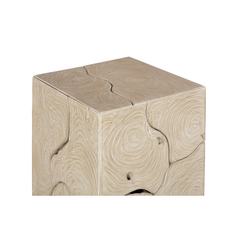 Teak Slice Pedestal, Square, Oat Finish, LG, 39" H x 12" W x 12" D