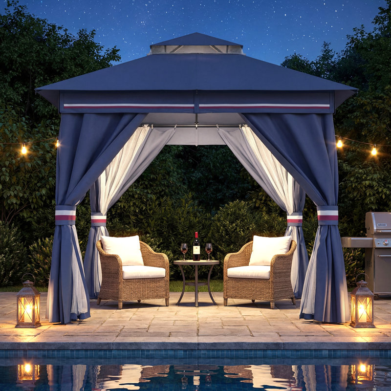 Yardgrace 8'X8' Soft-top Double-Roofed Steel Patio Gazebo, Blue
