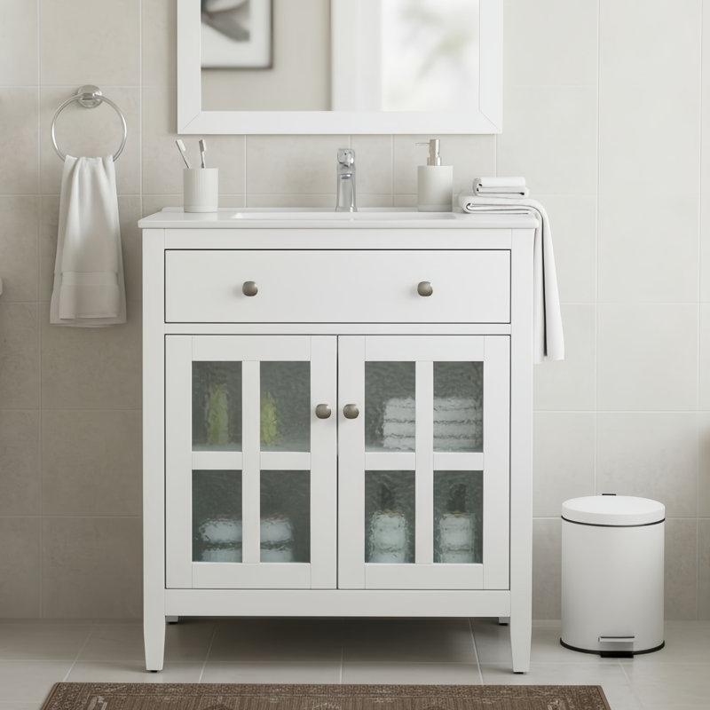 Meuble-lavabo 30 po avec lavabo en céramique, Blanc