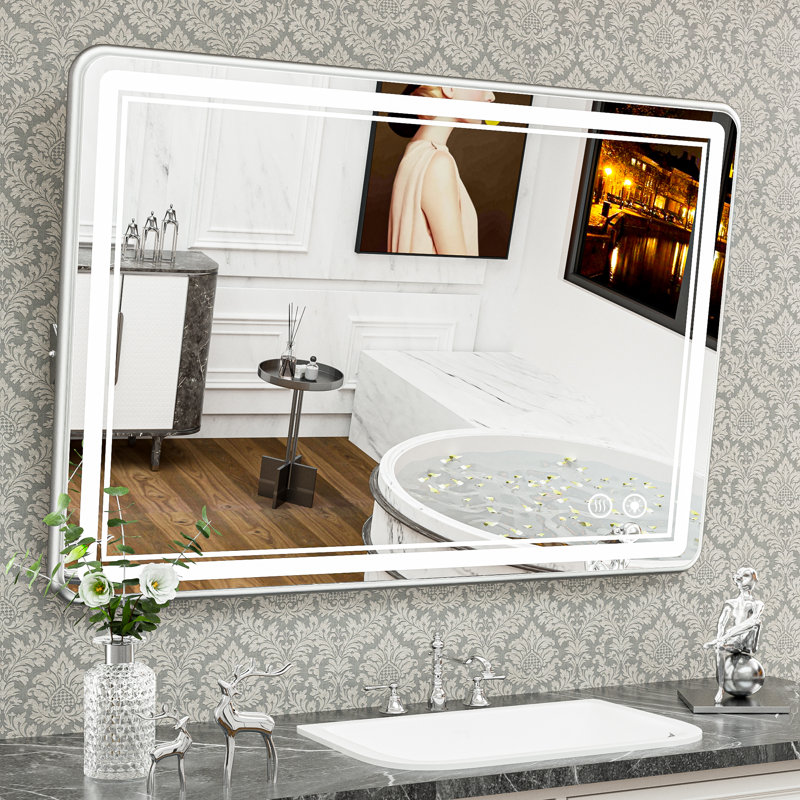 Miroir de salle de bain rectangulaire Demivion, 40 po x 30 po, Argent