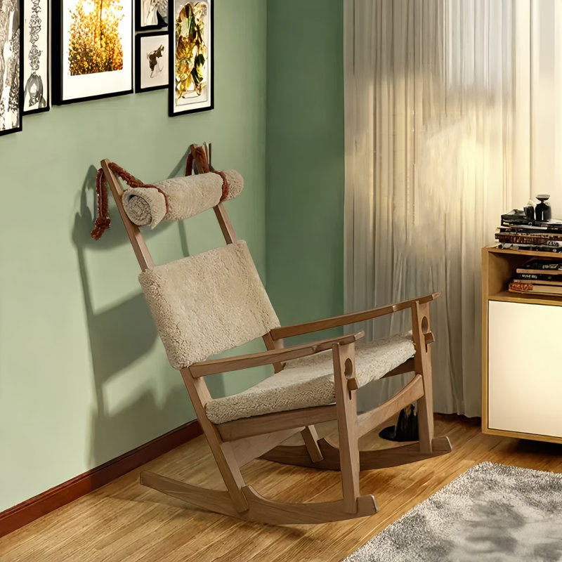 Chaise berçante simple en bois massif, Beige