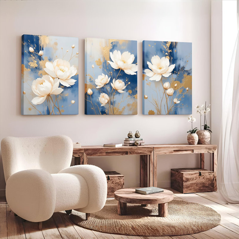 Tableau mural abstrait élégant à motif floral de pivoines (paquet de 3), H 18 po x l 36 po