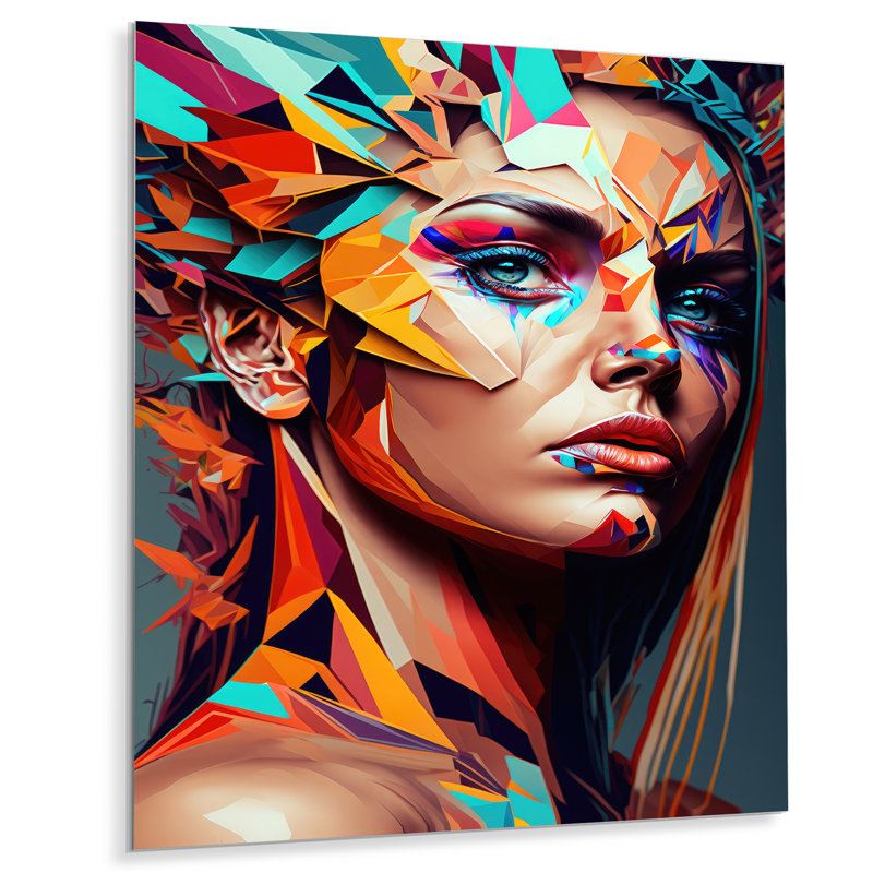 Cubic Woman Portrait III - Décoration murale glamour contemporaine en métal, H 40 po x l 30 po x P 1 po