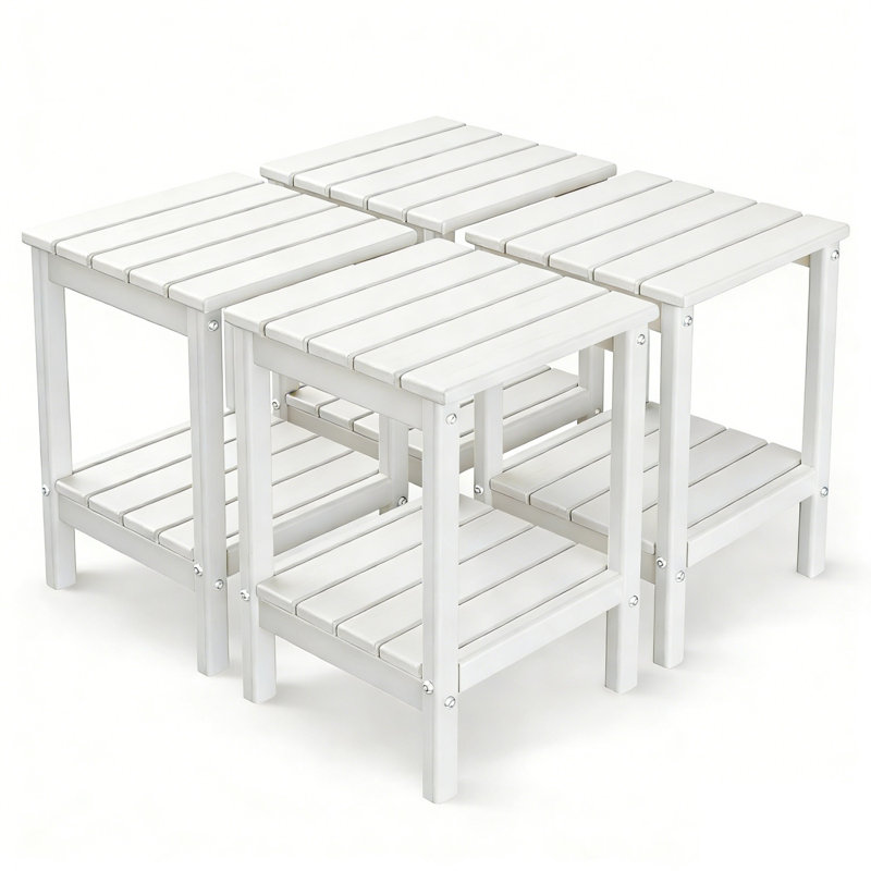  Set Of 4 HDPE 14*13in 2-Tier Outdoor Side Table, White