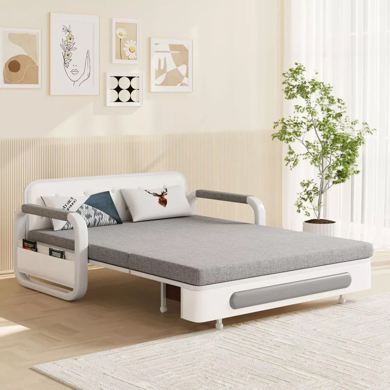 Sofa Bed with Storage Base and Side Pockets, Detachable Washable Seat Cushions, 	34.2" H x 62.2" W x 34.6" D