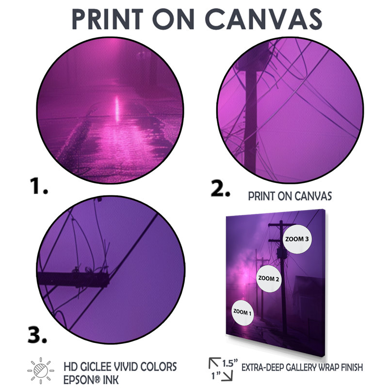 Éclipse électrique mauve, lignes électriques Photo I - salon d'art mural électrique, H 12 po x l 20 po, Cadre simple noir