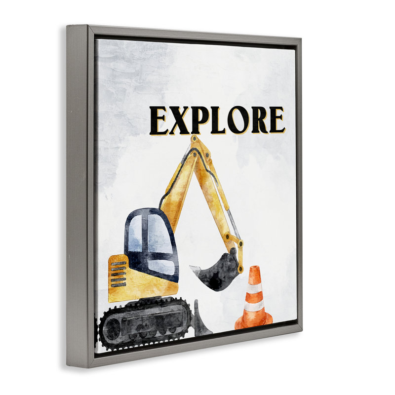  «Explore Construction Construction Canvas» par Kim Allen, Cadre flottant gris lustré, H 18 po x l 18 po