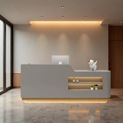 Bureau de réception moderne en forme de L avec éclairage à DEL, comptoir de bienvenue de 94,48 po de largeur pour salon, spa, boutique ou bureau